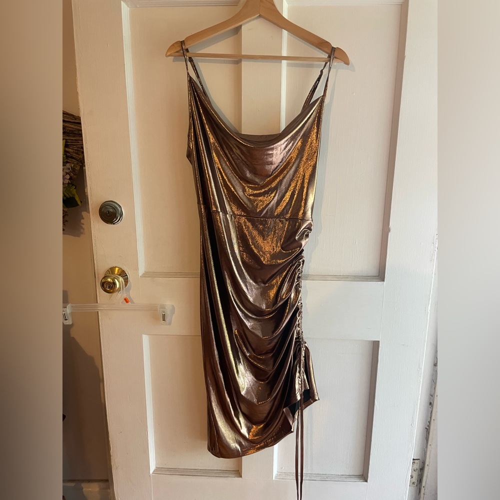 Elegant Metallic Brown Bronze Gold Dress Adjustable